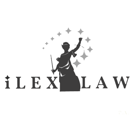 the logo for ilex law, a law firm with an image of a lady of justice